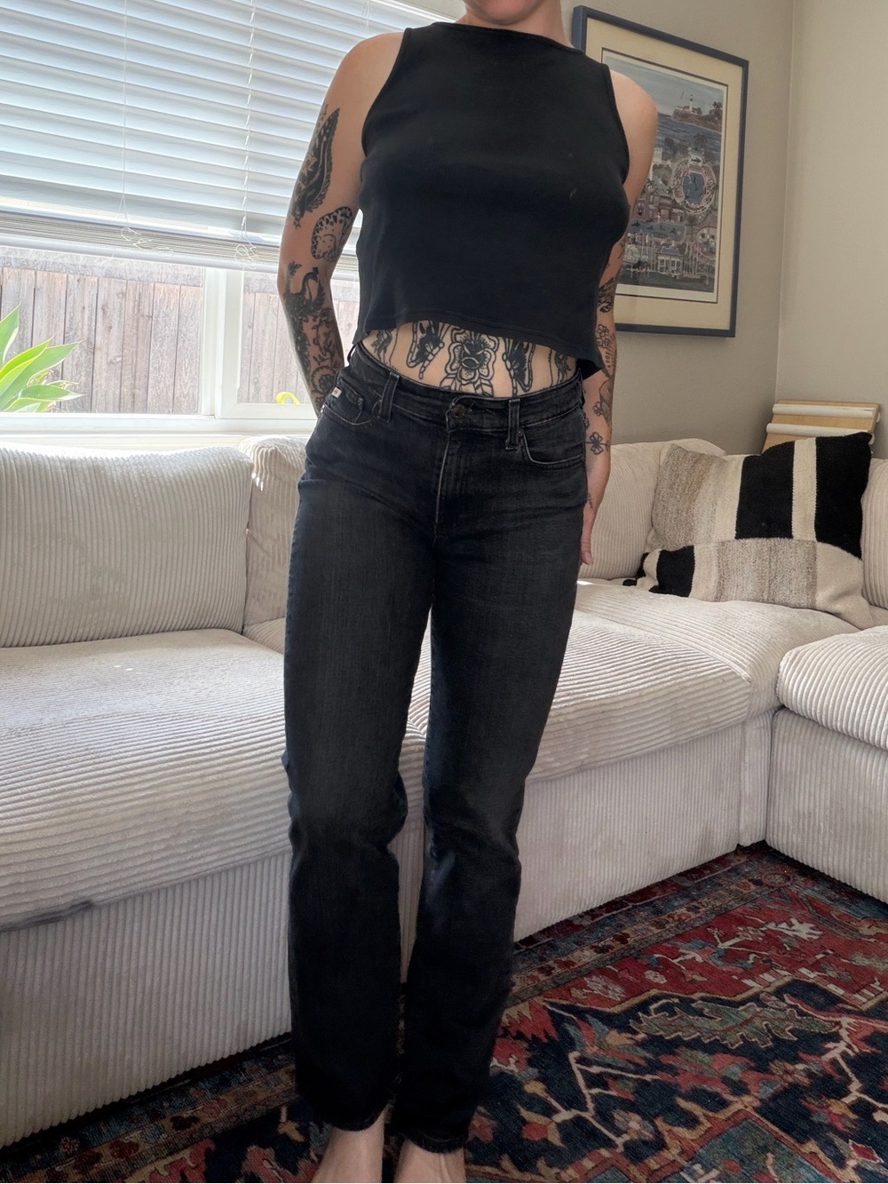 AG Jeans Black Saige High Rise Straight Jeans